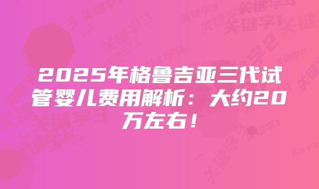 2025年格鲁吉亚三代试管婴儿费用解析：大约20万左右！