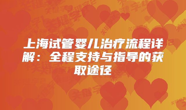 上海试管婴儿治疗流程详解:全程支持与指导的获取途径