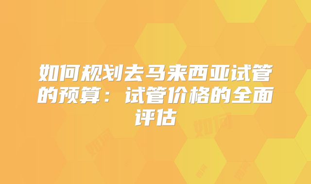 如何规划去马来西亚试管的预算：试管价格的全面评估