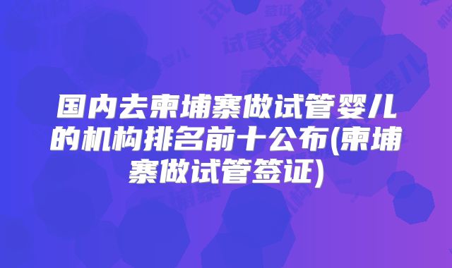 国内去柬埔寨做试管婴儿的机构排名前十公布(柬埔寨做试管签证)