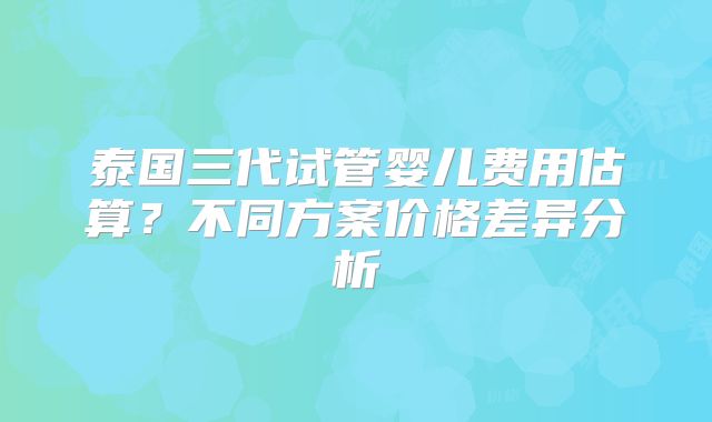 泰国三代试管婴儿费用估算?不同方案价格差异分析