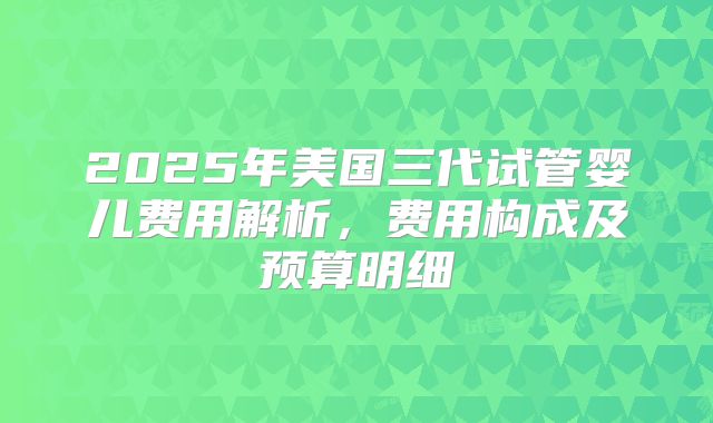 2025年美国三代试管婴儿费用解析，费用构成及预算明细