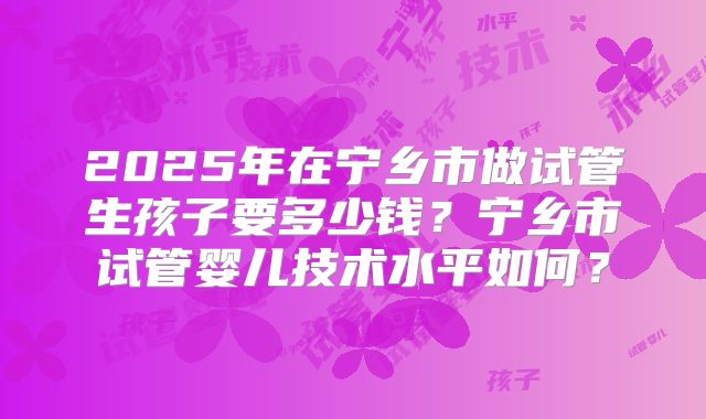 2025年在宁乡市做试管生孩子要多少钱？宁乡市试管婴儿技术水平如何？