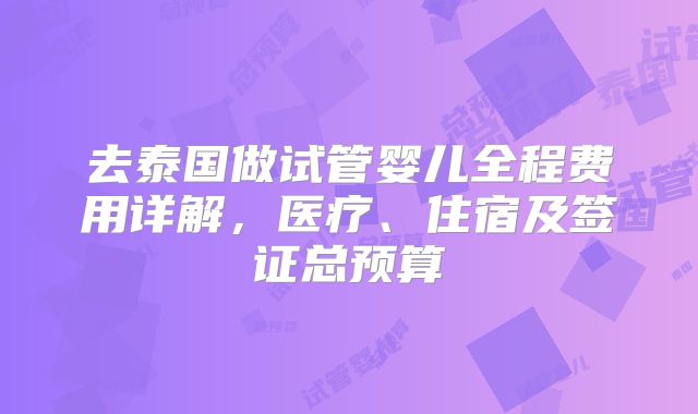 去泰国做试管婴儿全程费用详解，医疗、住宿及签证总预算
