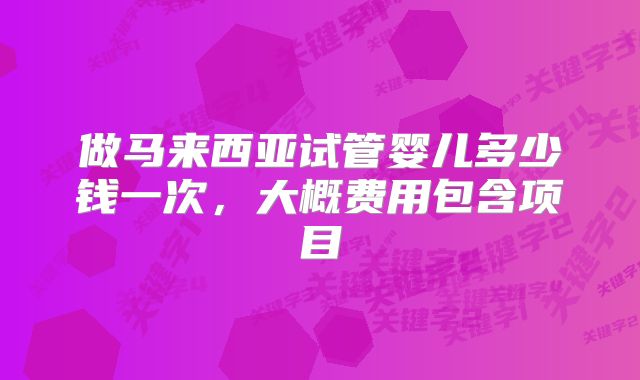 做马来西亚试管婴儿多少钱一次，大概费用包含项目