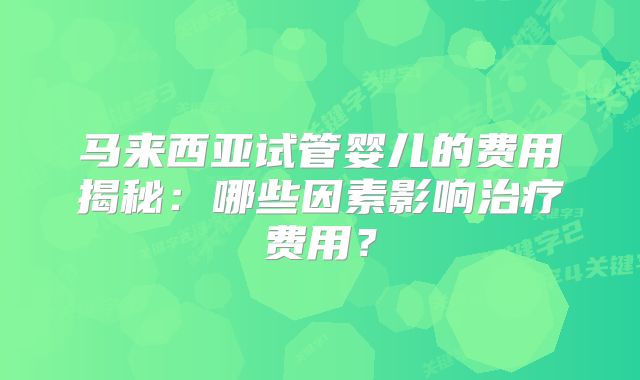 马来西亚试管婴儿的费用揭秘：哪些因素影响治疗费用？
