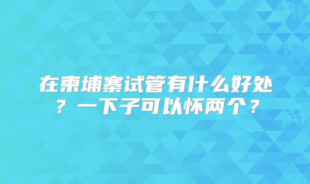 在柬埔寨试管有什么好处？一下子可以怀两个？