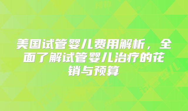 美国试管婴儿费用解析，全面了解试管婴儿治疗的花销与预算