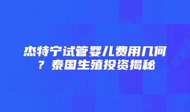 杰特宁试管婴儿费用几何?泰国生殖投资揭秘