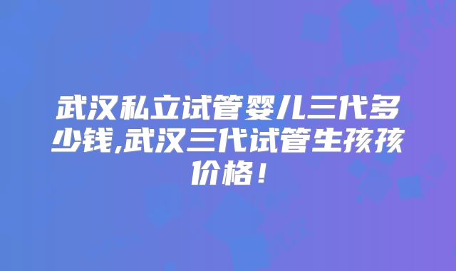 武汉私立试管婴儿三代多少钱,武汉三代试管生孩孩价格！