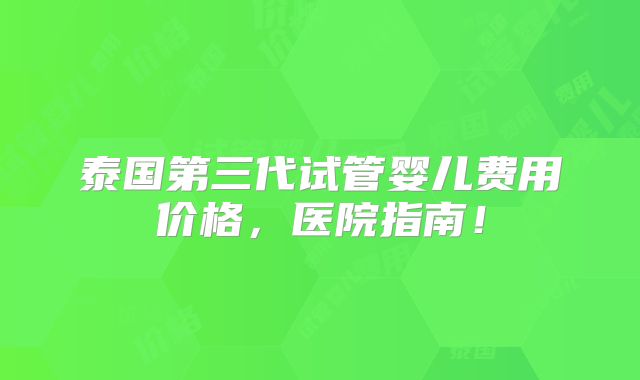 泰国第三代试管婴儿费用价格，医院指南！