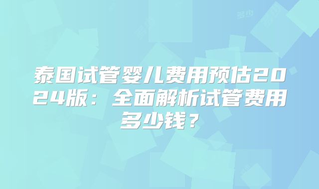 泰国试管婴儿费用预估2024版：全面解析试管费用多少钱？