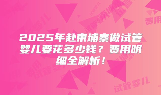 2025年赴柬埔寨做试管婴儿要花多少钱？费用明细全解析！