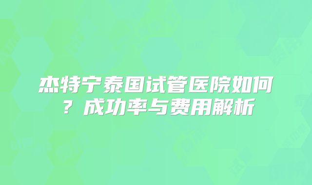 杰特宁泰国试管医院如何?成功率与费用解析
