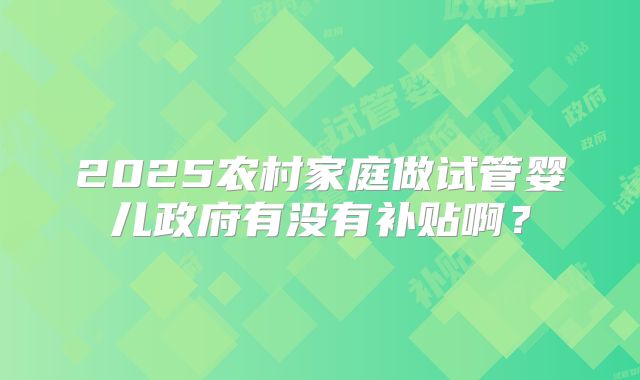2025农村家庭做试管婴儿政府有没有补贴啊?