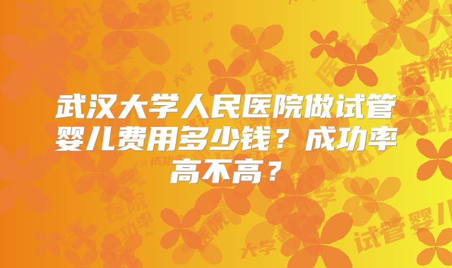 武汉大学人民医院做试管婴儿费用多少钱？成功率高不高？