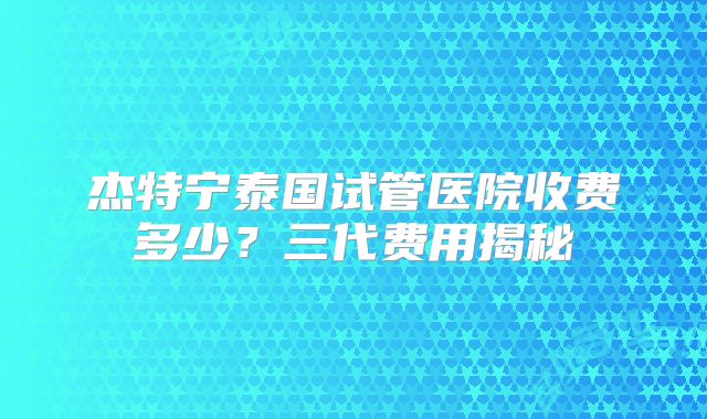 杰特宁泰国试管医院收费多少？三代费用揭秘