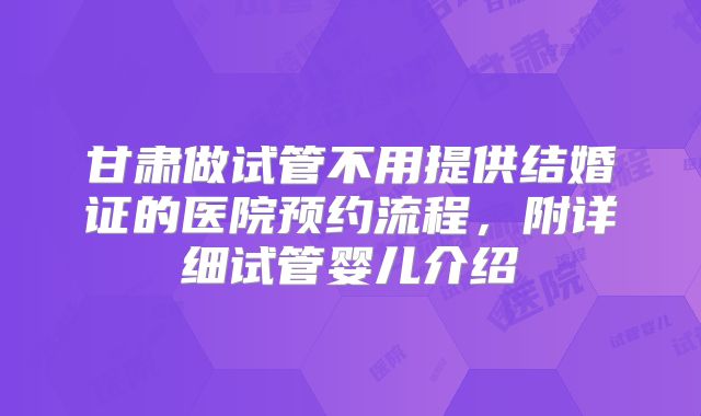 甘肃做试管不用提供结婚证的医院预约流程，附详细试管婴儿介绍