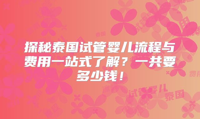 探秘泰国试管婴儿流程与费用一站式了解？一共要多少钱！