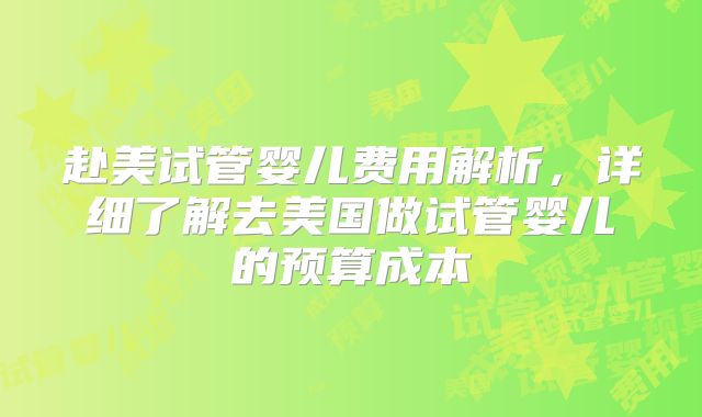 赴美试管婴儿费用解析，详细了解去美国做试管婴儿的预算成本