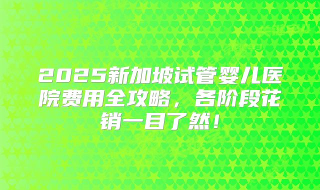 2025新加坡试管婴儿医院费用全攻略，各阶段花销一目了然！