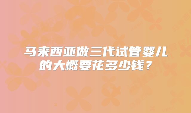 马来西亚做三代试管婴儿的大概要花多少钱？