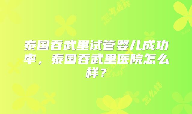 泰国吞武里试管婴儿成功率,泰国吞武里医院怎么样?
