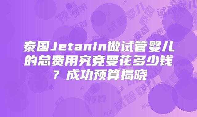 泰国Jetanin做试管婴儿的总费用究竟要花多少钱？成功预算揭晓