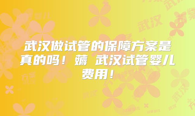 武汉做试管的保障方案是真的吗！薅慜武汉试管婴儿费用！