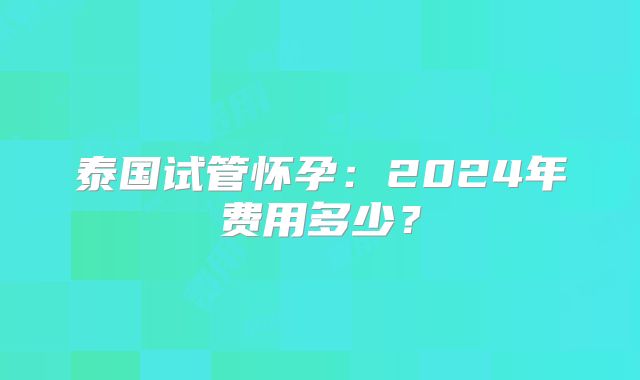 泰国试管怀孕：2024年费用多少？