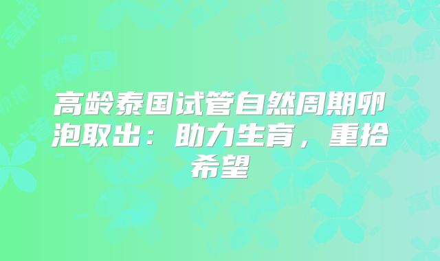 高龄泰国试管自然周期卵泡取出：助力生育，重拾希望