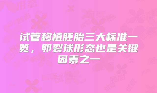 试管移植胚胎三大标准一览，卵裂球形态也是关键因素之一