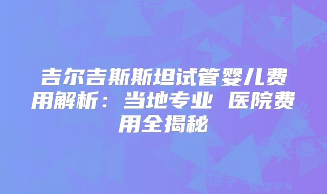 吉尔吉斯斯坦试管婴儿费用解析：当地专业 医院费用全揭秘