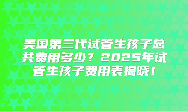 美国第三代试管生孩子总共费用多少？2025年试管生孩子费用表揭晓！