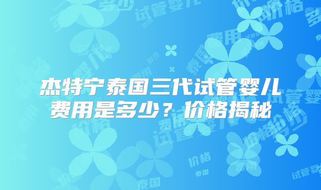 杰特宁泰国三代试管婴儿费用是多少？价格揭秘