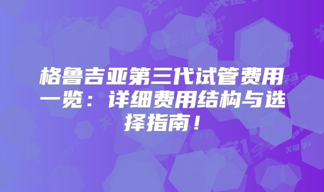 格鲁吉亚第三代试管费用一览：详细费用结构与选择指南！
