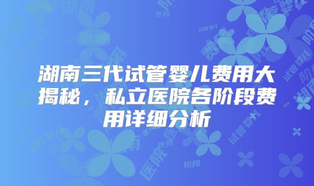 湖南三代试管婴儿费用大揭秘，私立医院各阶段费用详细分析