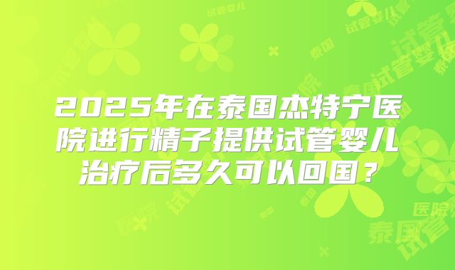 2025年在泰国杰特宁医院进行精子提供试管婴儿治疗后多久可以回国？