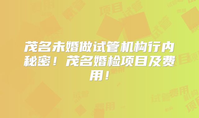 茂名未婚做试管机构行内秘密!茂名婚检项目及费用!