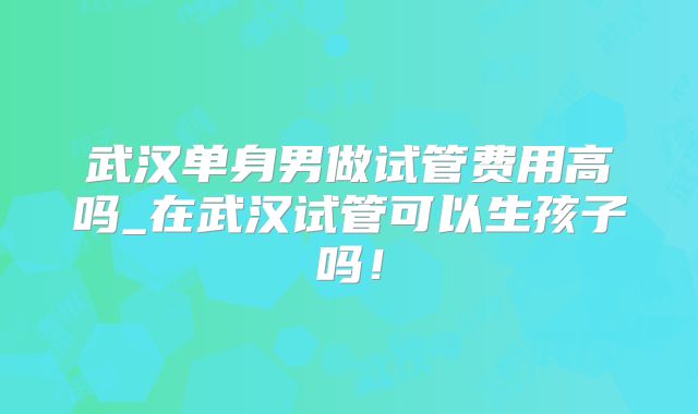 武汉单身男做试管费用高吗_在武汉试管可以生孩子吗!