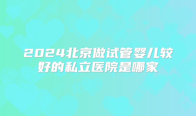 2024北京做试管婴儿较好的私立医院是哪家