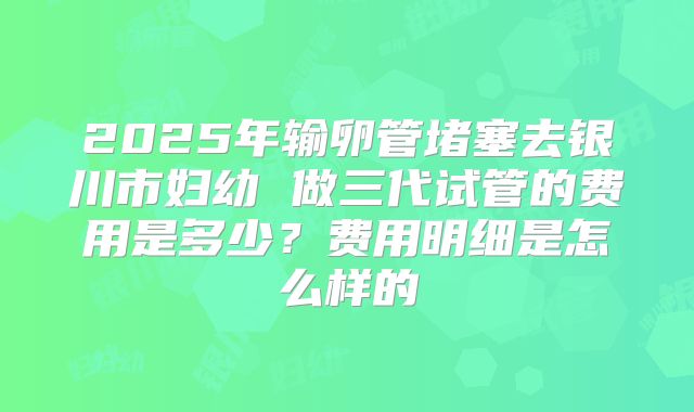 2025年输卵管堵塞去银川市妇幼 做三代试管的费用是多少?费用明细是怎么样的