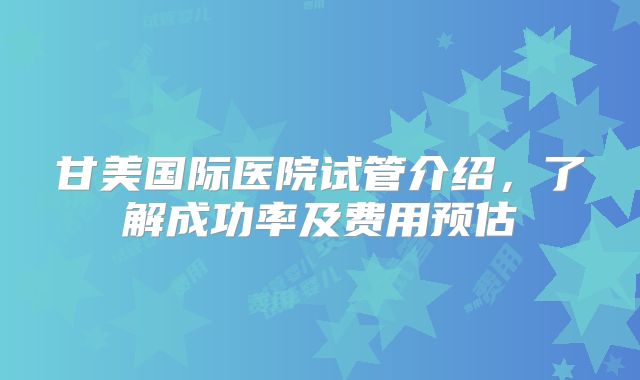 甘美国际医院试管介绍，了解成功率及费用预估