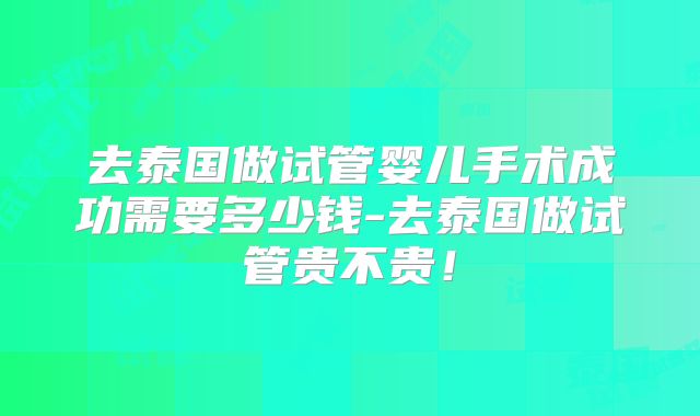 去泰国做试管婴儿手术成功需要多少钱-去泰国做试管贵不贵!