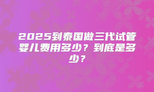2025到泰国做三代试管婴儿费用多少?到底是多少?
