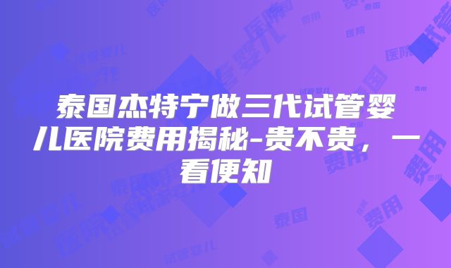 泰国杰特宁做三代试管婴儿医院费用揭秘-贵不贵，一看便知