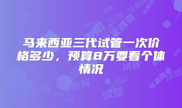 马来西亚三代试管一次价格多少,预算8万要看个体情况