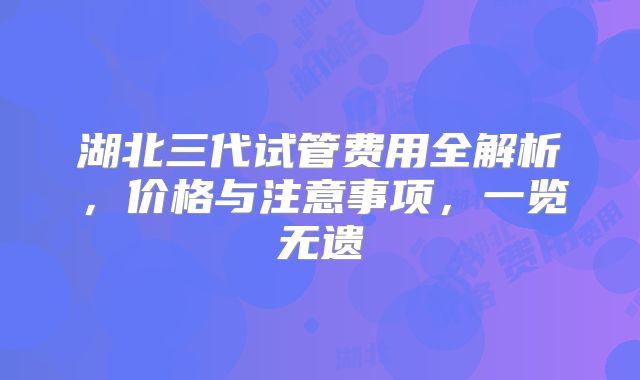 湖北三代试管费用全解析，价格与注意事项，一览无遗
