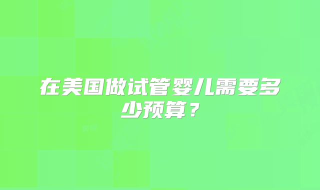 在美国做试管婴儿需要多少预算?