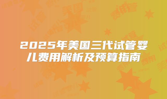 2025年美国三代试管婴儿费用解析及预算指南
